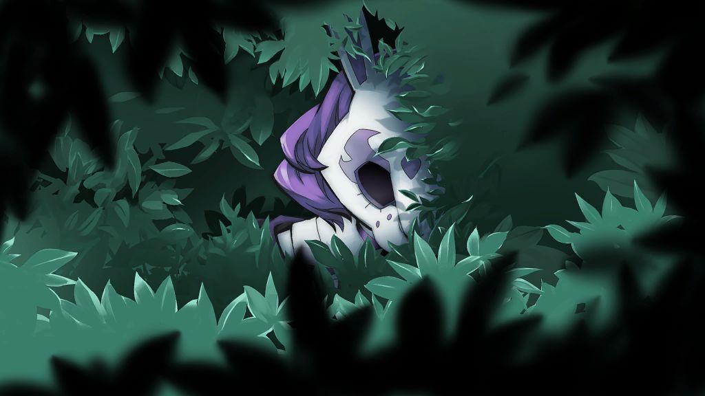 A CG OF NEON VIOLET IN THE BUSHES.