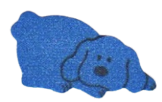 A STICKER OF A LITTLE BLUE DOG.