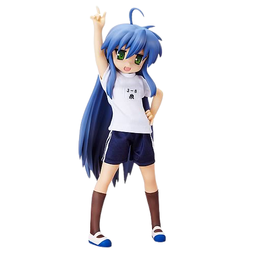 AN IMAGE OF KONATA IZUMI FROM LUCKY STAR POINTING UPWARD.